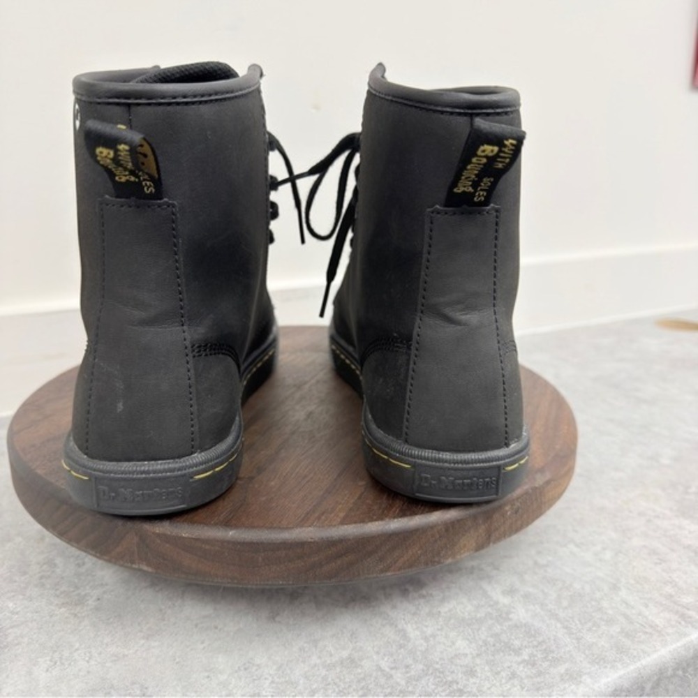 Dr. Martens Sheridans / Black High-Top Lace Sneakers with Yellow Stitching - Picture 7 of 16